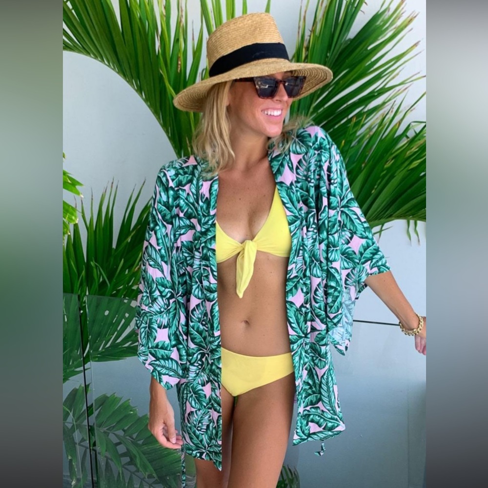 Kenny Flowers Green and Pink Tropical Kimono